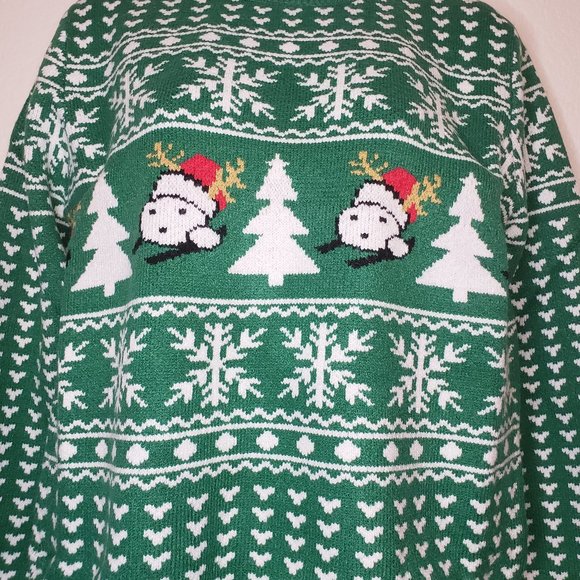 Sykooria Women's Green White Crew Neck Long Sleeve Ugly Holiday Sweater Medium - Picture 4 of 10